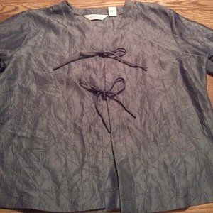 90s Minimalist Crinkled Effect Tie Front Charcoal Gray Jacket- Size M